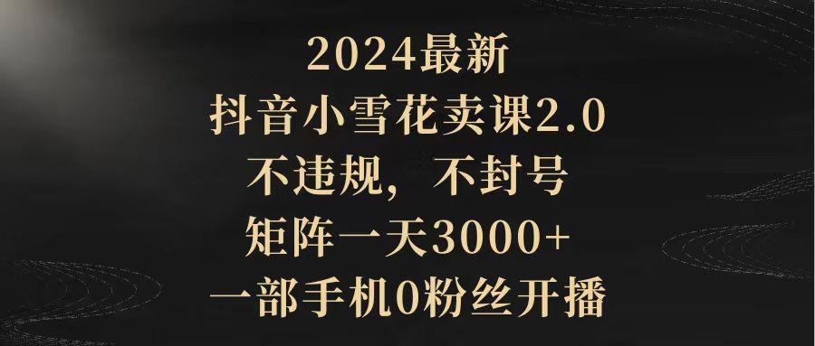 (9639期)2024最新抖音小雪花卖课2.0 不违规 不封号 矩阵一天3000+一部手机0粉丝开播-泡泡网赚