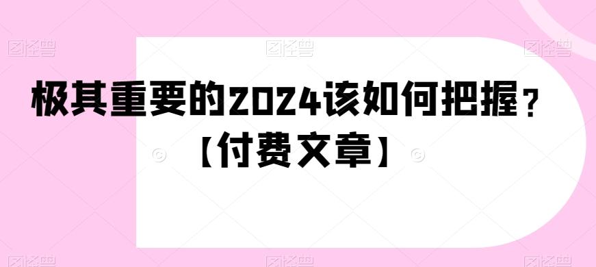 极其重要的2024该如何把握？【付费文章】-泡泡网赚