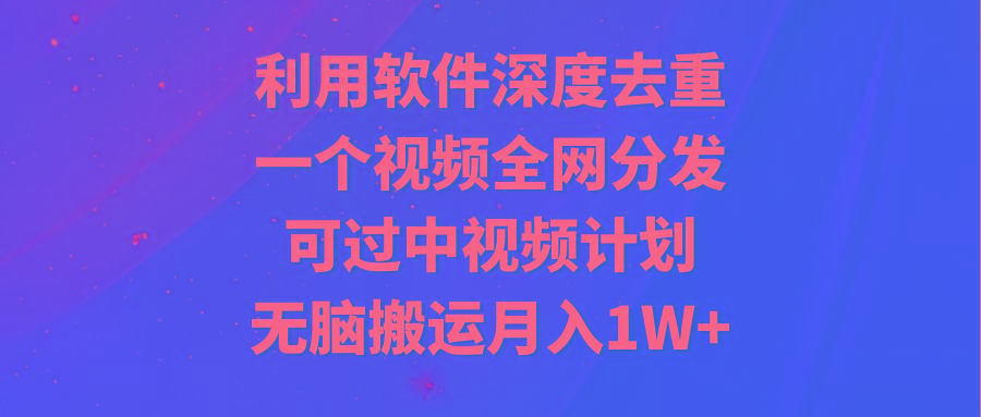 利用软件深度去重，一个视频全网分发，可过中视频计划，无脑搬运月入1W+-泡泡网赚