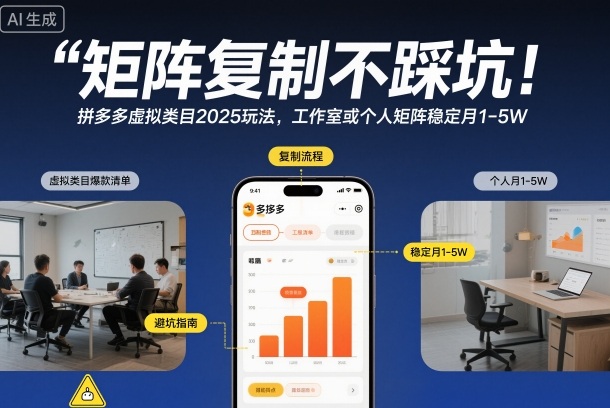 矩阵复制不踩坑！拼多多虚拟类目2025玩法，工作室或者个人矩阵稳定月1-5W【揭秘】-泡泡网赚