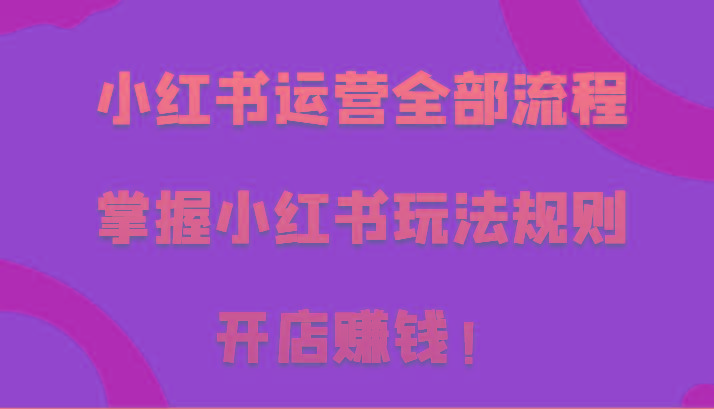小红书运营全部流程，掌握小红书玩法规则，开店赚钱！-泡泡网赚