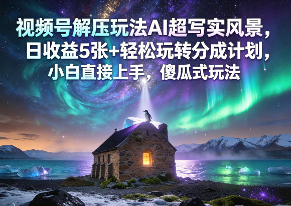 视频号解压玩法AI超写实风景，日收益5张+轻松玩转分成计划，小白直接上手，傻瓜式玩法-泡泡网赚