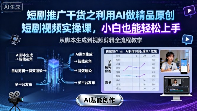 短剧推广干货之利用AI做精品原创短剧视频实操课，小白也能轻松上手-泡泡网赚