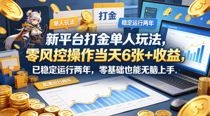 新平台打金单人玩法，零风控操作当天6张+收益，已稳定运行两年，零基础也能无脑上手【揭秘】-泡泡网赚