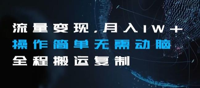 流量变现，月入1W+操作简单无需动脑全程搬运复制【揭秘】-泡泡网赚