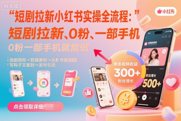 短剧拉新小红书实操全流程，0粉一部手机就可以做，详细教程-泡泡网赚