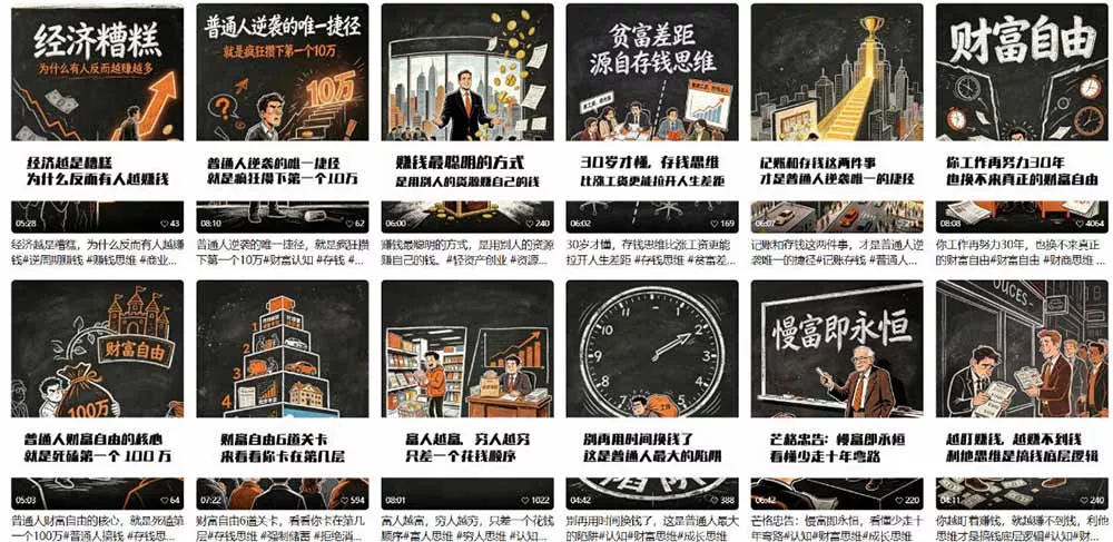 AI书单财富书籍图文解读：手绘黑白风格×一键直出×几十条视频跑1000单×全流程拆解×新手可上手-泡泡网赚