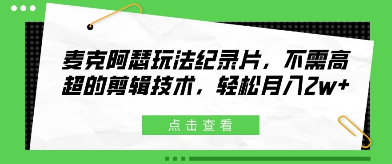 麦克阿瑟玩法纪录片，不需高超的剪辑技术，轻松月入2w+【揭秘】-泡泡网赚