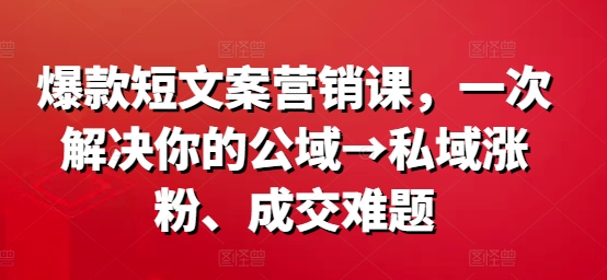 爆款短文案营销课，一次解决你的公域→私域涨粉、成交难题-泡泡网赚