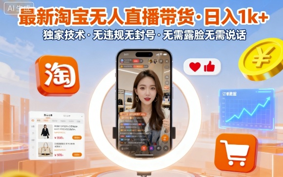 最新淘宝无人直播带货，日入1k+，独家技术，无违规无封号，无需露脸无需说话【揭秘】-泡泡网赚