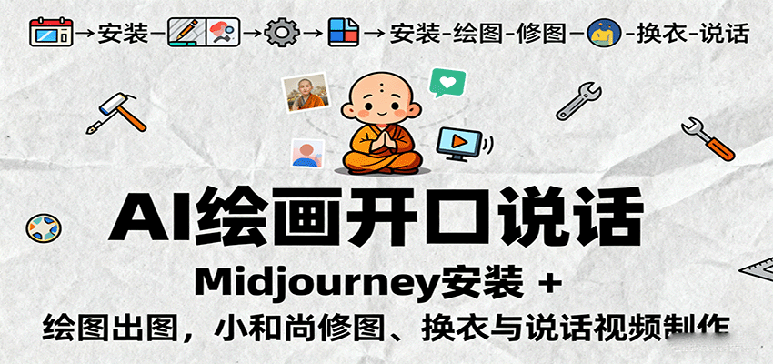 AI绘画开口说话，Midjourney安装 + 绘图出图，小和尚修图、换衣与说话视频制作-泡泡网赚