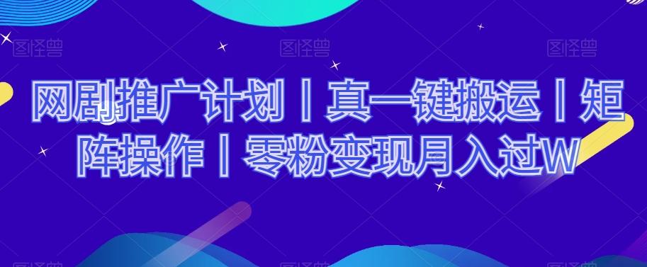 网剧推广计划丨真一键搬运丨矩阵操作丨零粉变现月入过W-泡泡网赚
