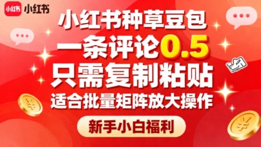 小红书种草豆包，一条评论0.5，只需复制粘贴，适合批量矩阵放大操作，新手小白福利-泡泡网赚