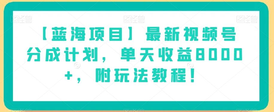 【蓝海项目】最新视频号分成计划，单天收益8000+，附玩法教程！-泡泡网赚