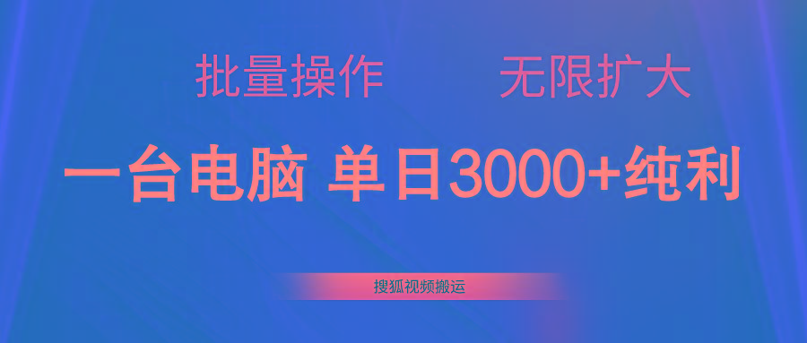 搜狐视频搬运，一台电脑单日3000+，批量操作，可无限扩大-泡泡网赚