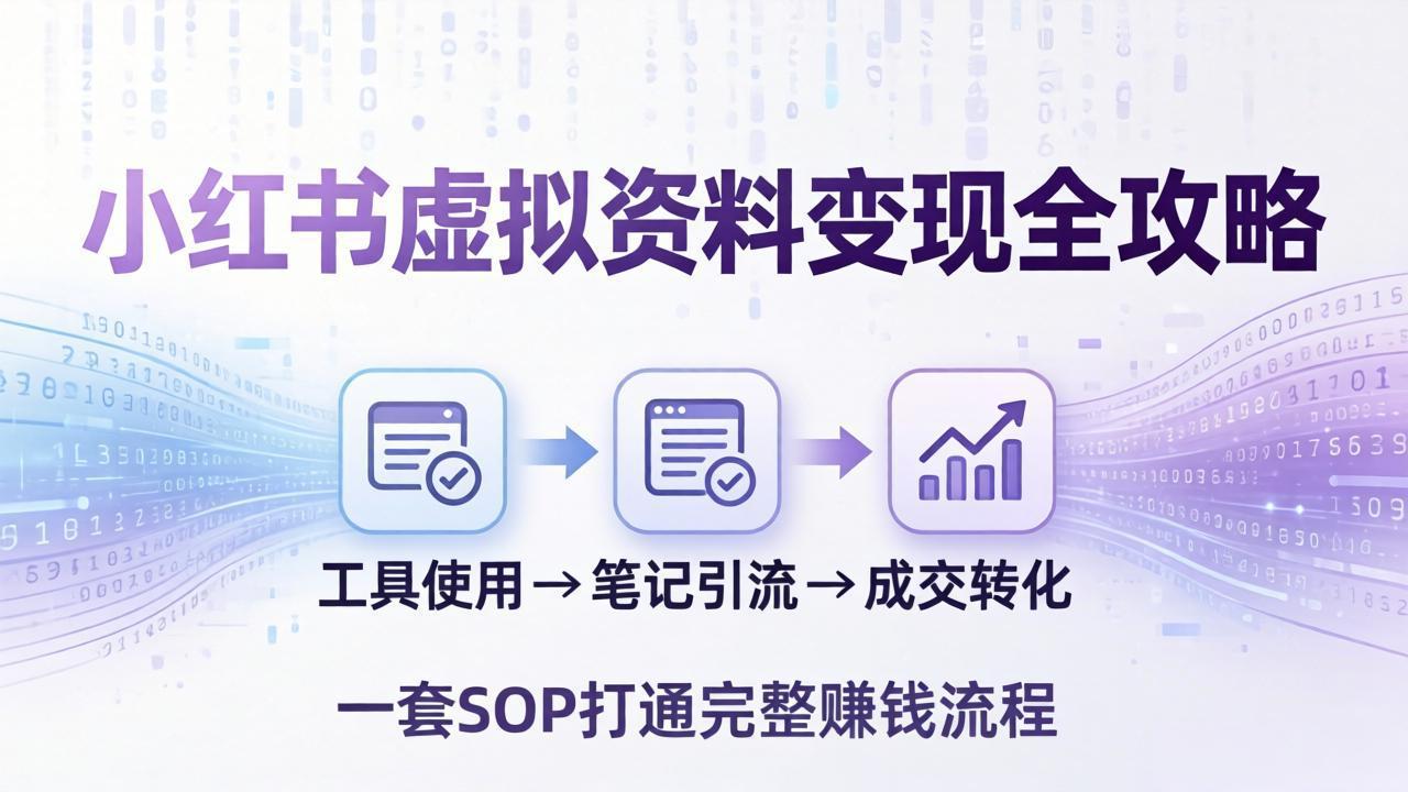 小红书虚拟资料变现全攻略:从工具使用到笔记引流成交,一套 SOP 打通完整赚钱流程 小红书虚拟资料变现全攻略:从工具使用到笔记引流成交,一套 SOP 打通完整赚钱流程