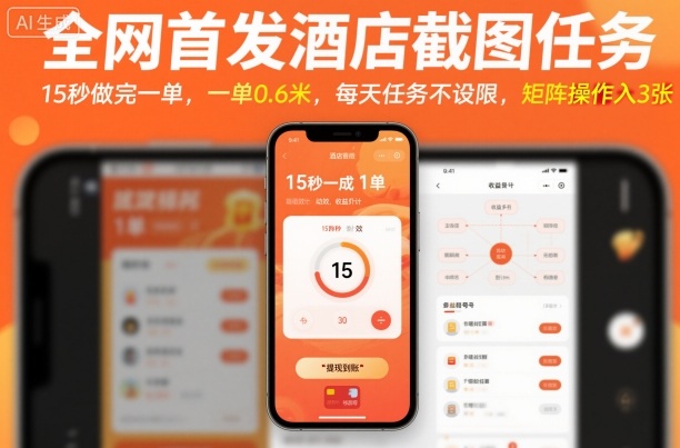 全网首发酒店截图任务，15秒做完一单，一单0.6米，每天任务不设限，矩阵操作日入3张【揭秘】-泡泡网赚