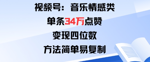 视频号分成计划新玩法：音乐情感类单条34W点赞，变现四位数，方法简单易复制-泡泡网赚