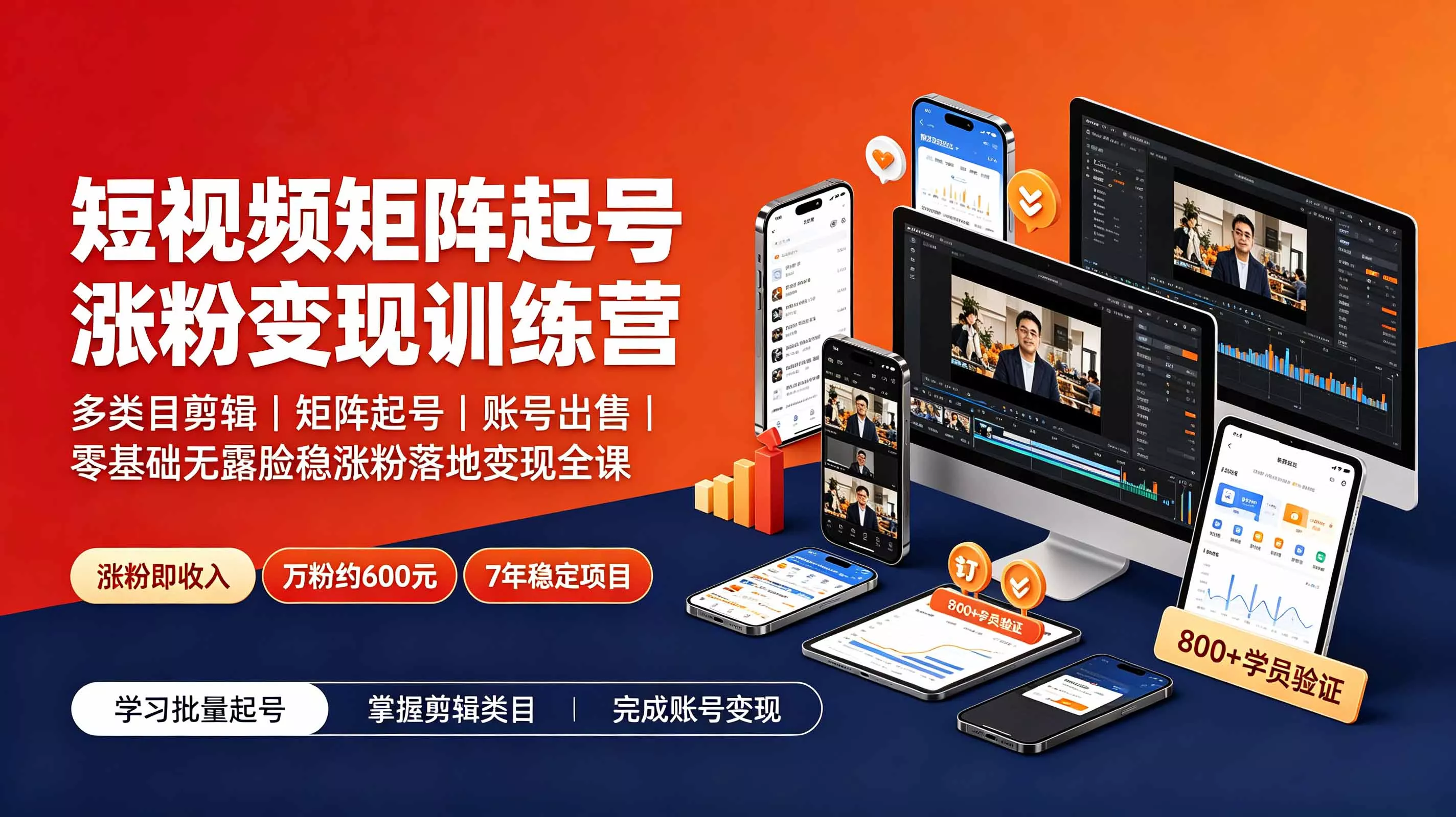 短视频矩阵起号涨粉变现训练营|多类目剪辑·矩阵起号·账号出售,0基础无露脸稳涨粉落地变现全课-更新 短视频矩阵起号涨粉变现训练营|多类目剪辑·矩阵起号·账号出售,0基础无露脸稳涨粉落地变现全课-更新