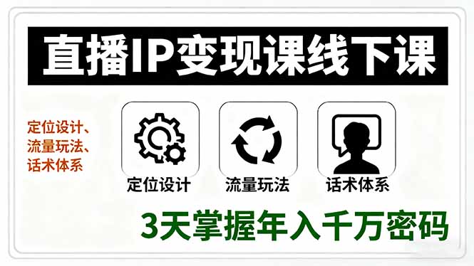 直播IP变现课线下课，定位设计、流量玩法、话术体系，3天掌握年入千万密码-泡泡网赚