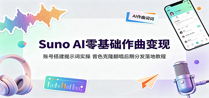 Suno AI零基础作曲变现：账号搭建提示词实操，音色克隆翻唱后期分发落地教程-泡泡网赚