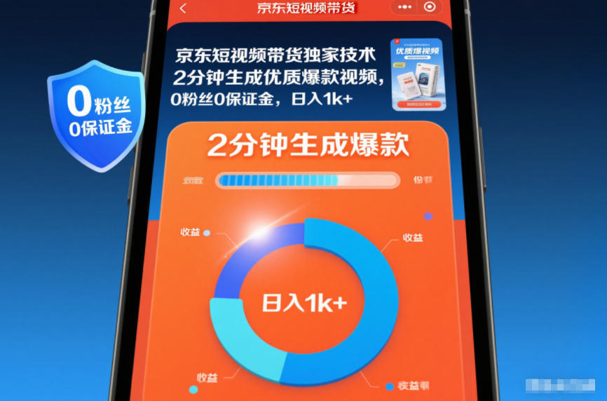 京东短视频带货独家技术，2分钟生成一条优质爆款视频，0粉丝0保证金，日入1k+【揭秘】-泡泡网赚