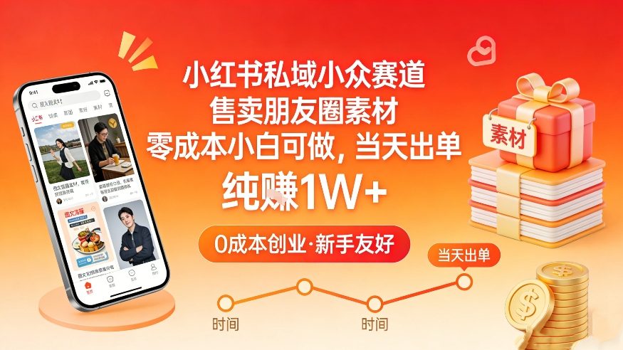 小红书私域小众赛道，售卖朋友圈素材，零成本小白可做，当天出单，月入1W+-泡泡网赚