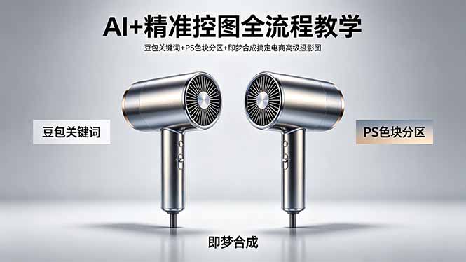 AI+精准控图全流程教学 豆包关键词+PS色块分区+即梦合成搞定电商高级摄影图-泡泡网赚