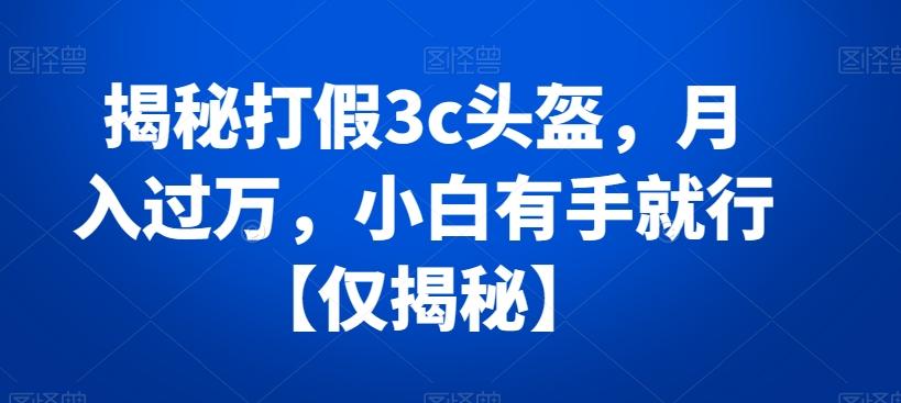 揭秘打假3c头盔，月入过万，小白有手就行【仅揭秘】-泡泡网赚
