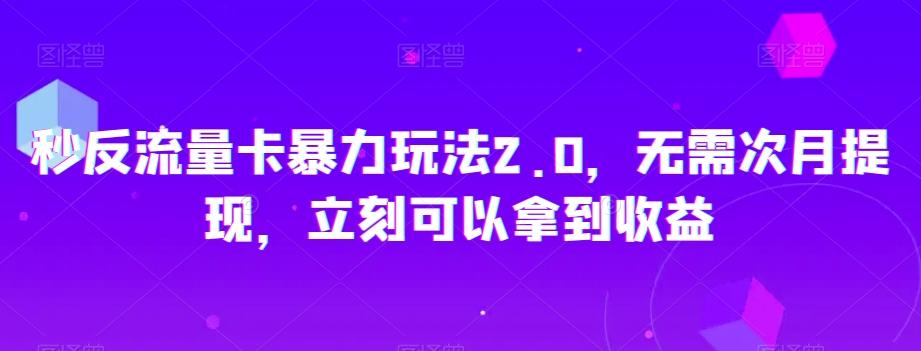 秒反流量卡暴力玩法2.0，无需次月提现，立刻可以拿到收益【揭秘】-泡泡网赚