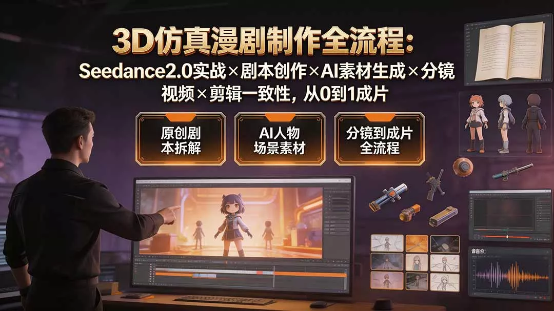 3D仿真漫剧制作全流程：Seedance2.0实战×剧本创作×AI素材生成×分镜视频×剪辑一致性，从0到1成片-泡泡网赚