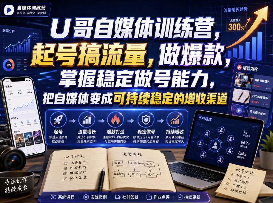 U哥自媒体训练营，起号搞流量，做爆款，掌握稳定做号能力，把自媒体变成可持续稳定的增收渠道-泡泡网赚