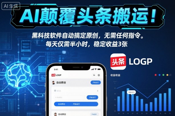 AI颠覆头条搬运！黑科技软件自动搞定原创，无需任何指令。每天仅需半小时，稳定收益3张【揭秘】-泡泡网赚