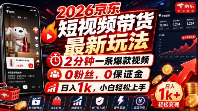 2026京东短视频带货最新玩法，2分钟一条爆款视频，0粉丝，0保证金，日入1k，小白轻松上手【揭秘】-泡泡网赚
