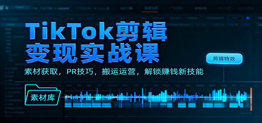 TikTok剪辑变现实战课：素材获取，PR技巧，搬运运营，解锁赚钱新技能-泡泡网赚