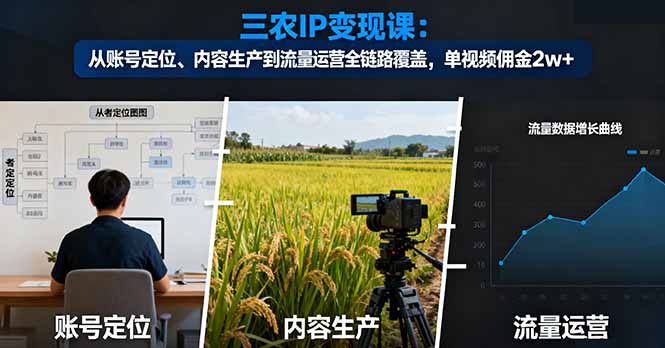 三农IP变现课：从账号定位、内容生产到流量运营全链路覆盖，单视频佣金2w+-泡泡网赚