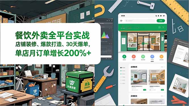 餐饮外卖全平台实战，店铺装修、爆款打造、30天爆单，手把手教学，单店月订单增长200%+-泡泡网赚