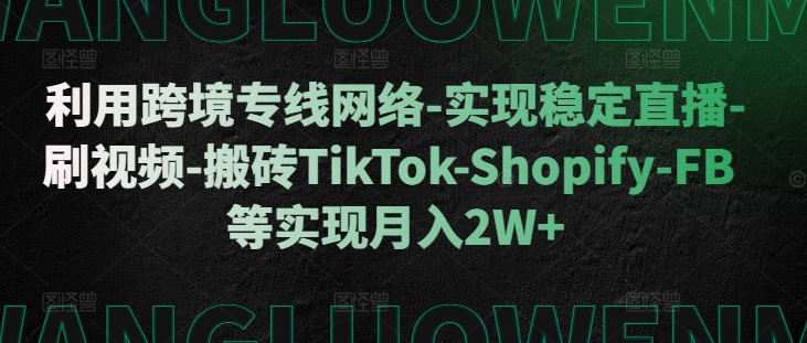 利用跨境专线网络-实现稳定直播-刷视频-搬砖TikTok-Shopify-FB等实现月入2W+【揭秘】-泡泡网赚