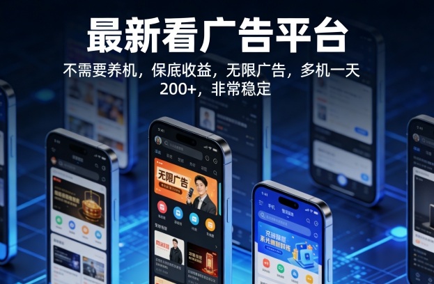 最新看广告平台，不需要养机，保底收益，无限广告，多机一天200+，非常稳定【揭秘】-泡泡网赚