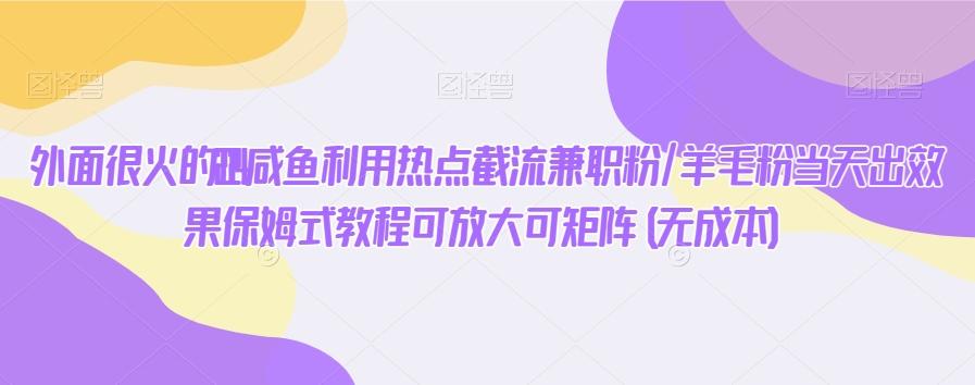 外面很火的2024咸鱼利用热点截流兼职粉/羊毛粉当天出效果保姆式教程可放大可矩阵(无成本)-泡泡网赚
