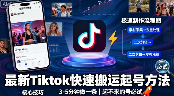 最新Tiktok快速搬运快速起号方法，3-5分钟做一条，起不来的号可以试试-泡泡网赚