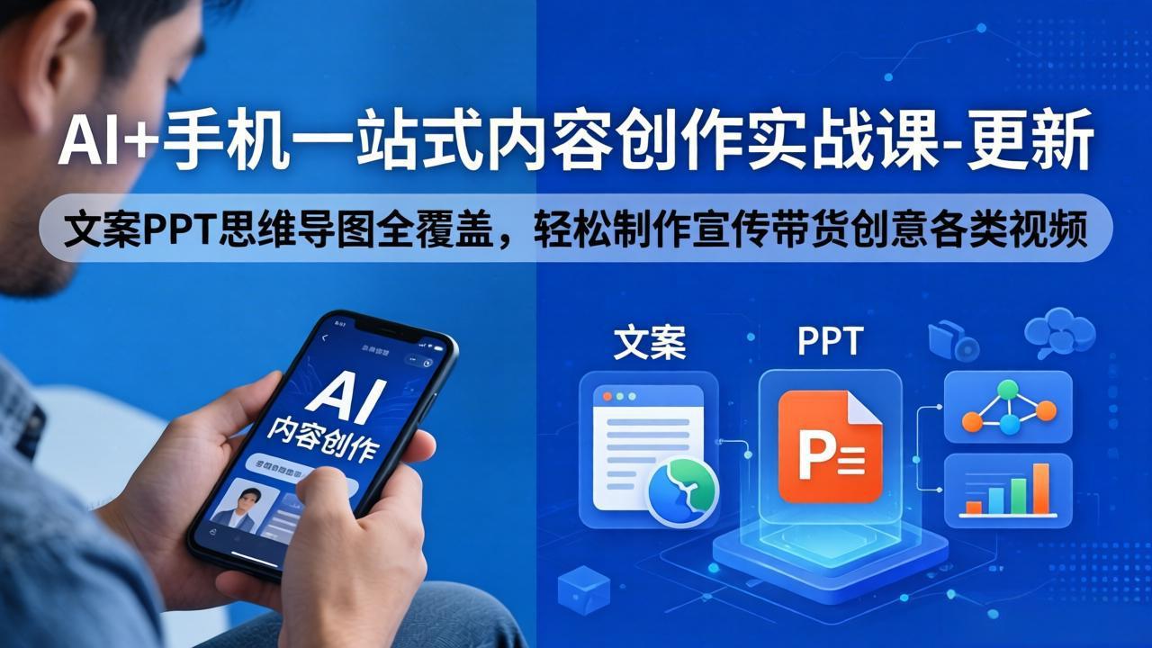 AI+手机一站式内容创作实战课-更新，文案PPT思维导图全覆盖，轻松制作宣传带货创意各类视频-泡泡网赚