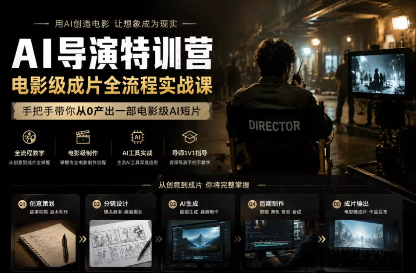 AI导演特训营，电影级成片全流程实战课，手把手带你从0产出一部电影级AI短片-泡泡网赚
