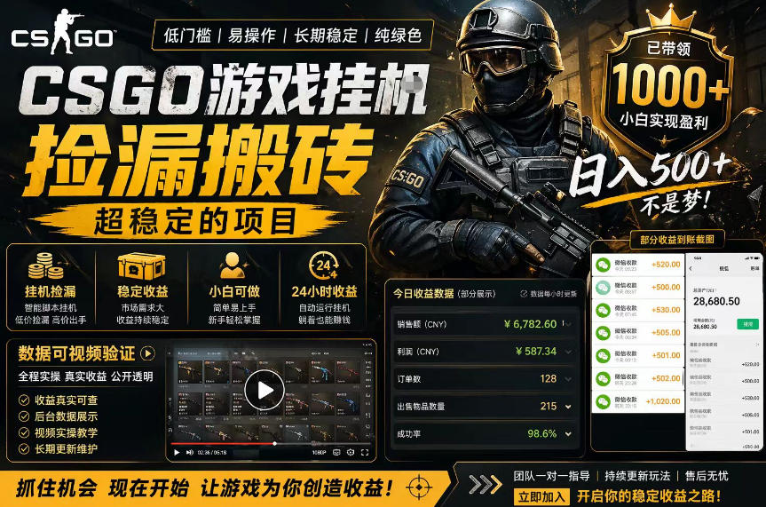 CSGO游戏搬砖，全自动挂G，不需要玩游戏，手机操作日入300+，解放双手【揭秘】-泡泡网赚