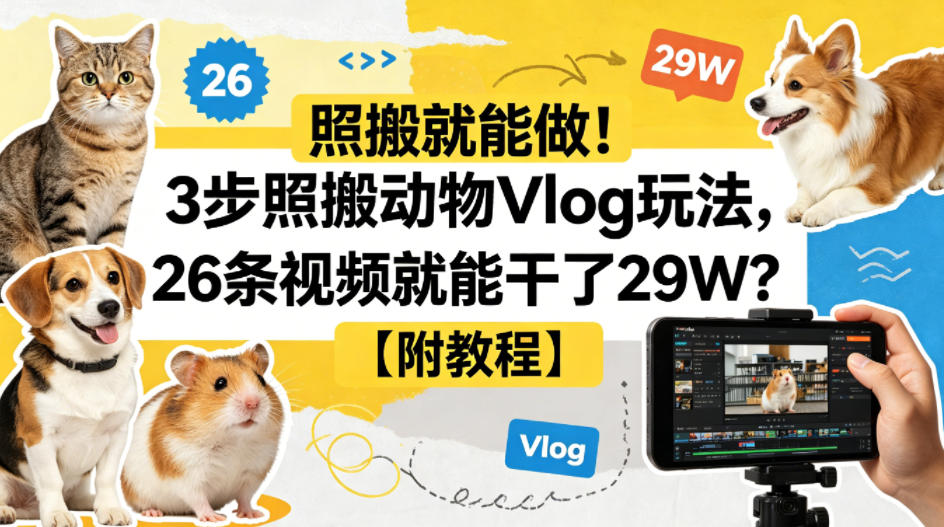 照搬就能做！3步照搬动物Vlog玩法，26条视频就能干了29W？【附教程】【赠coze一键生成工作流】-泡泡网赚
