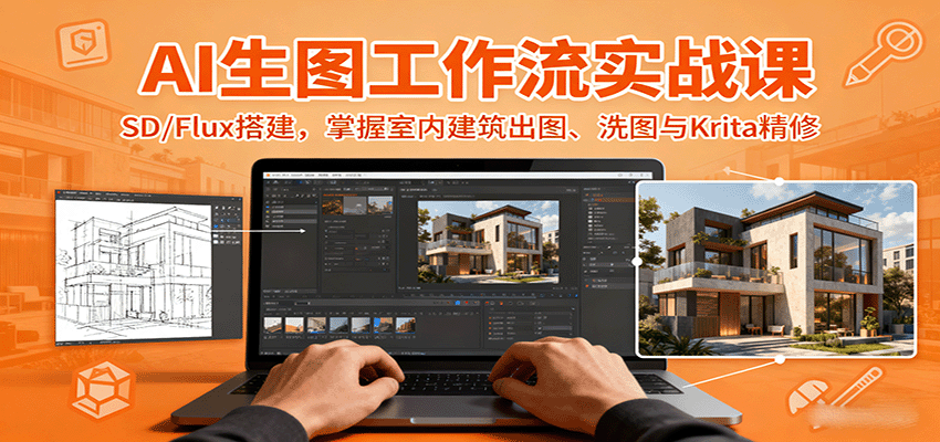 AI生图工作流实战课：SD/Flux搭建，掌握室内建筑出图、洗图与Krita精修-泡泡网赚