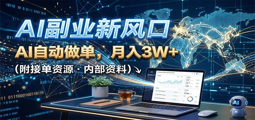 AI副业新风口，AI自动做单，月入3W+，附接单资源-泡泡网赚