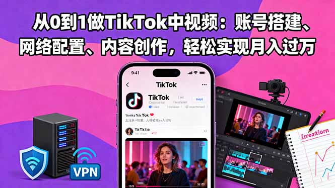 从0到1做TikTok中视频：账号搭建、网络配置、内容创作，轻松实现月入过万-泡泡网赚