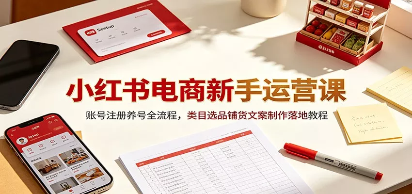 小红书电商新手运营课：账号注册养号全流程，类目选品铺货文案制作落地教程-泡泡网赚
