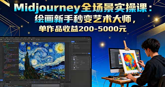 Midjourney全场景实操课：绘画新手秒变艺术大师，单作品收益200-5000元-泡泡网赚
